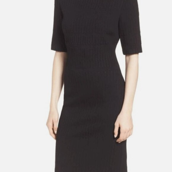 NWT $395 Hugo Boss HADEA Black Ribbed Knit Sheath Dress Size 6 BOSS - Picture 6 of 6